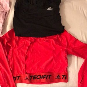 Adidas open back workout top in RED and BLACK